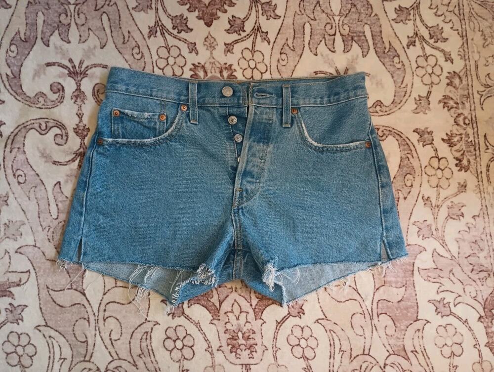 Levis 501 Button Fly Cut Off Jean Shorts Womens 27 Light Distressed Western